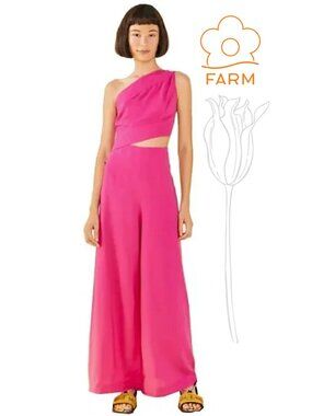 FARM RIO Pink LINEN-BLEND Asymmetric Jumpsuit